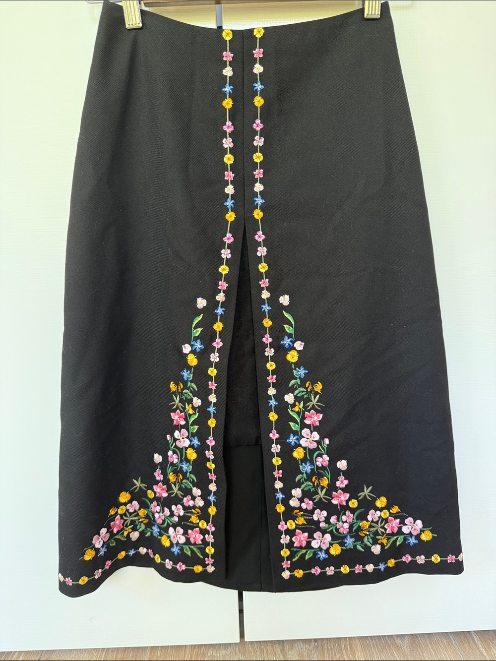 Ted Baker London Black A-Line Skirt with Bright Floral Embroidery